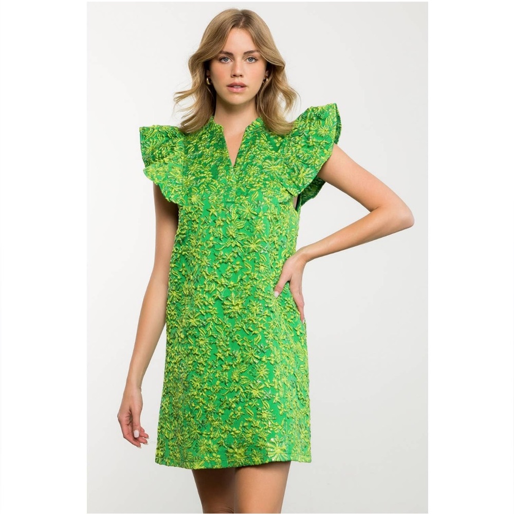 THML Green textured metallic dress